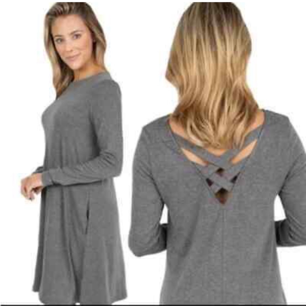 Simply Southern Womens Dress Gray Soft Lattice Cross Back NÉW A